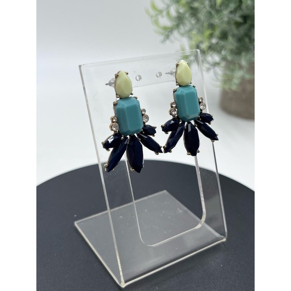 J. Crew  Blue Mint Green Aqua Gold Tone Statement Earring la - Picture 5 of 12